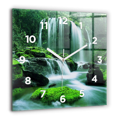 Horloge carrée en verre 60x60 cm Cascade dans la mousse
