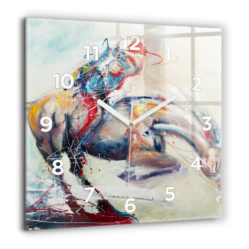 Horloge murale carrée 60x60 cm Illustration de chevaux au galop