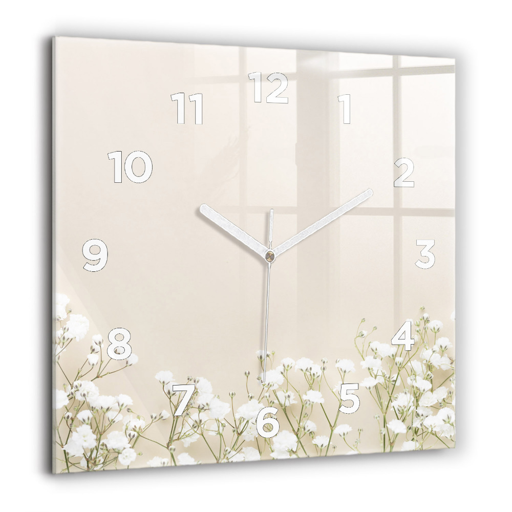 Pendule carrée en verre 60x60 cm Gypsophile en fleurs