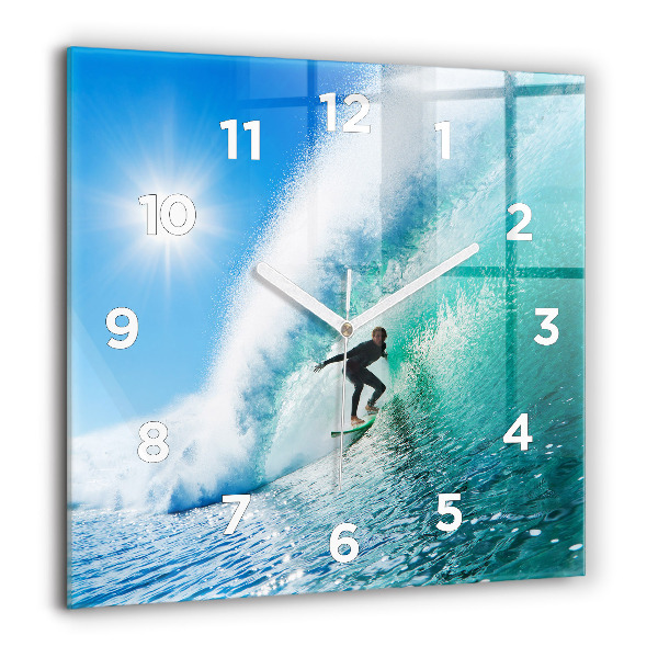 Horloge carrée en verre 60x60 cm Surf à Hawaï