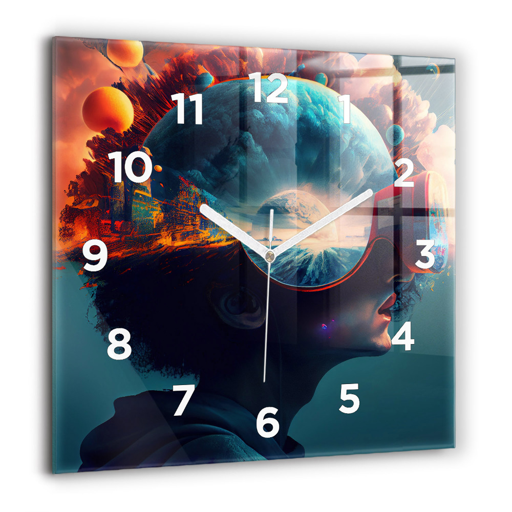 Horloge carrée en verre 60x60 cm Monde futuriste