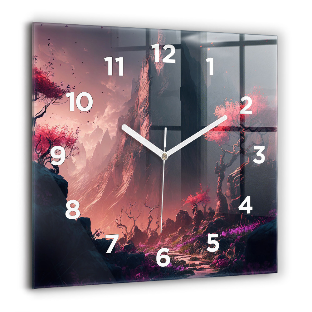 Pendule carrée en verre 60x60 cm Forêt et montagnes magiques