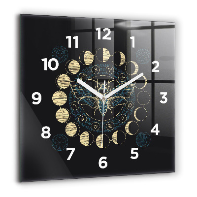 Horloge carrée en verre 60x60 cm Phases de la lune et insecte