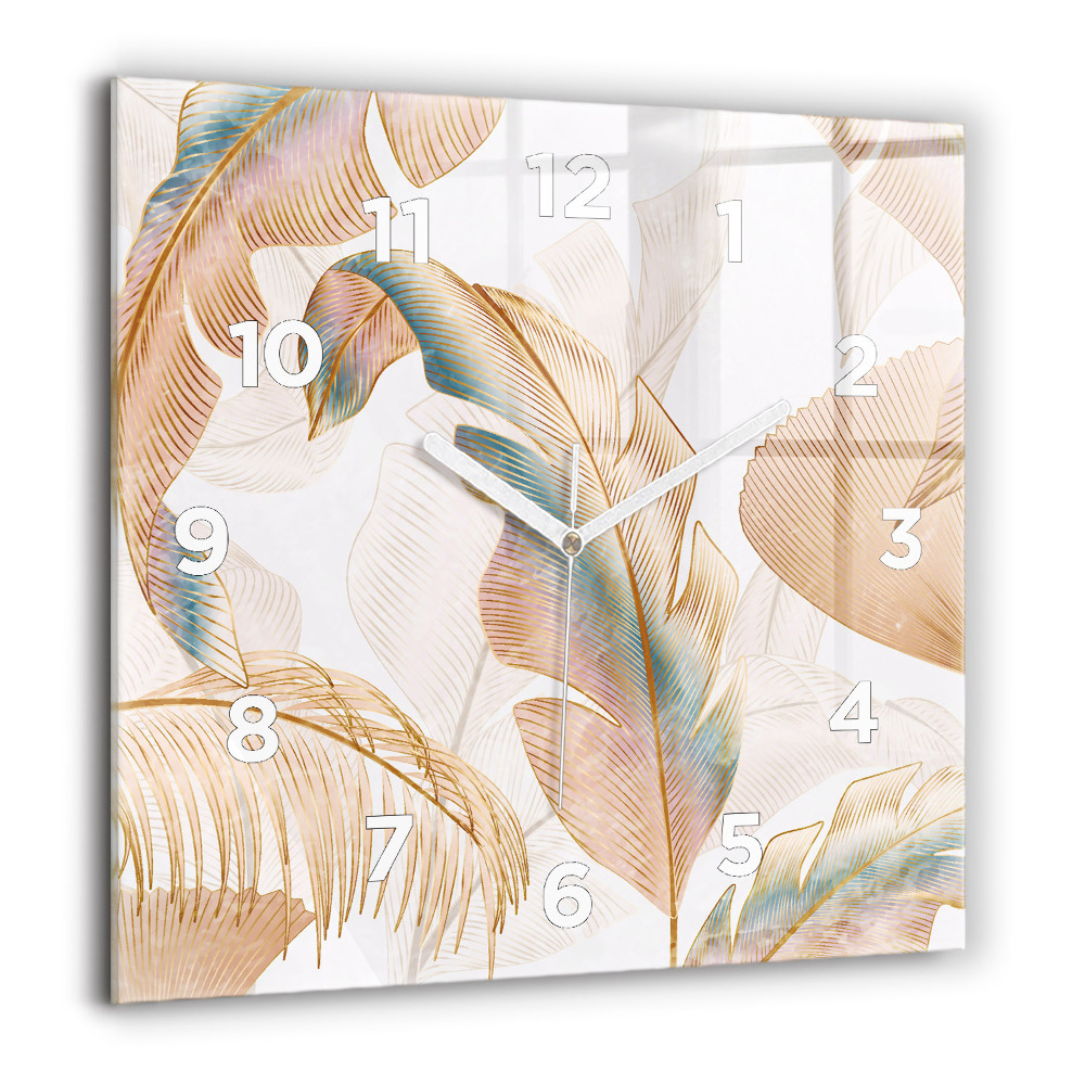 Horloge carrée en verre 60x60 cm Motif de feuilles de la nature