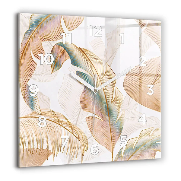 Horloge carrée en verre 60x60 cm Motif de feuilles de la nature