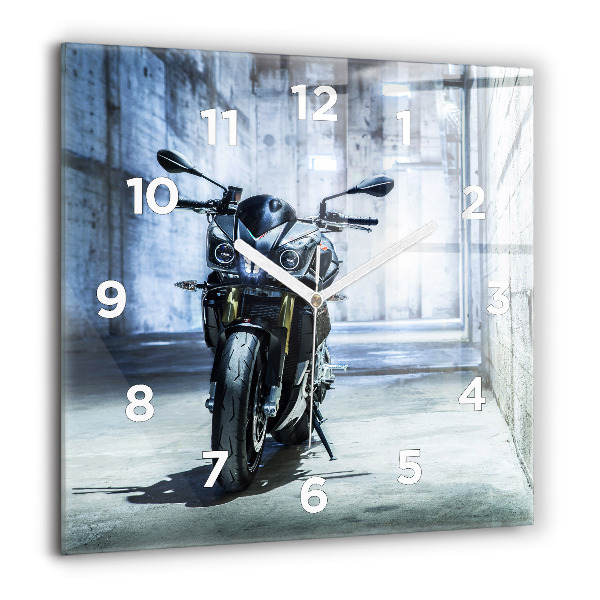 Horloge carrée en verre 60x60 cm Moto dans une ruelle