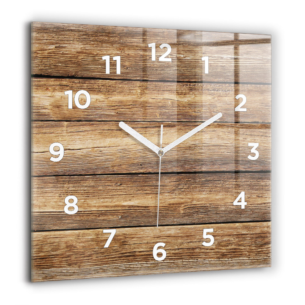Pendule carrée en verre 60x60 cm Planches en bois
