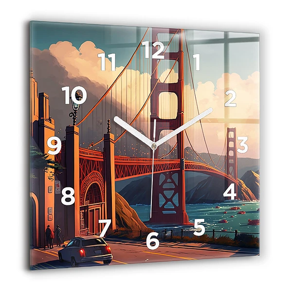 Horloge carrée en verre 60x60 cm Pont à San Francisco