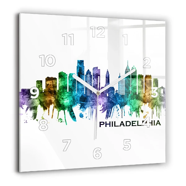 Horloge murale carrée 60x60 cm Philadelphie colorée