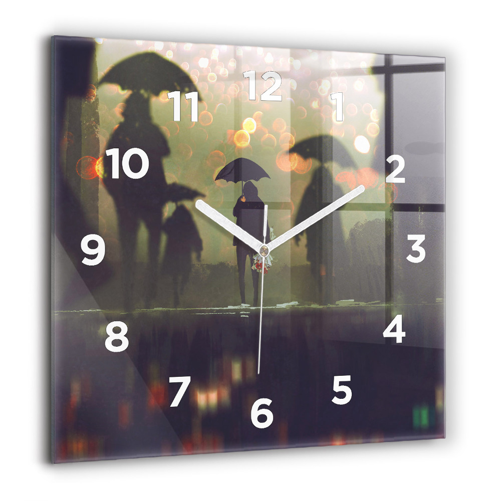 Pendule carrée en verre 60x60 cm Personnes avec des parapluies
