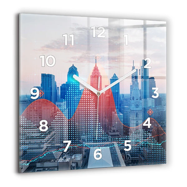 Horloge carrée en verre 60x60 cm Gratte-ciel à Philadelphie