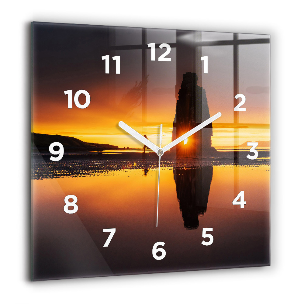 Pendule carrée en verre 60x60 cm Coureur et coucher de soleil