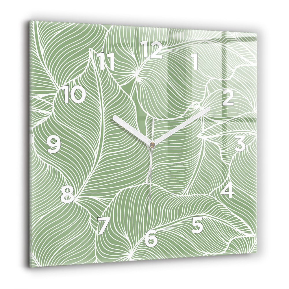 Pendule carrée en verre 60x60 cm Motif de feuilles dans la nature