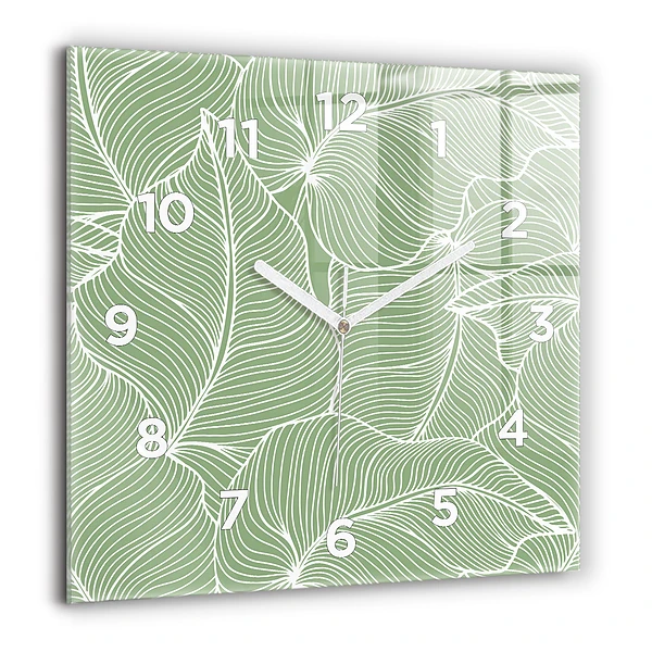Pendule carrée en verre 60x60 cm Motif de feuilles dans la nature