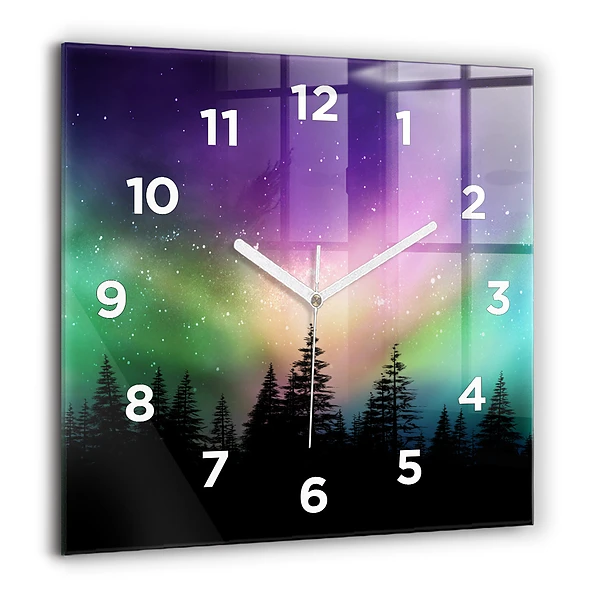 Pendule carrée en verre 60x60 cm Aurore boréale