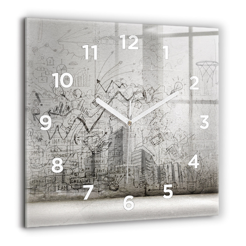 Horloge murale carrée 60x60 cm Croquis d'une ville