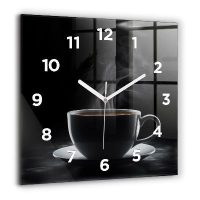 Horloge carrée en verre 60x60 cm Tasse de café noir