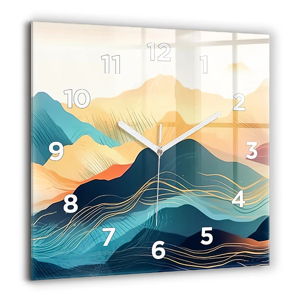 Horloge murale carrée 60x60 cm Paysage de montagne