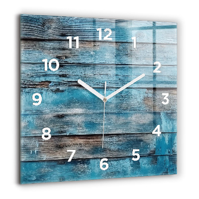 Horloge carrée en verre 60x60 cm Planches bleues