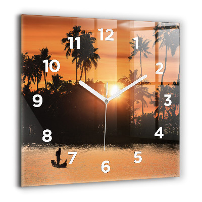 Horloge murale carrée 60x60 cm Coucher de soleil et palmiers