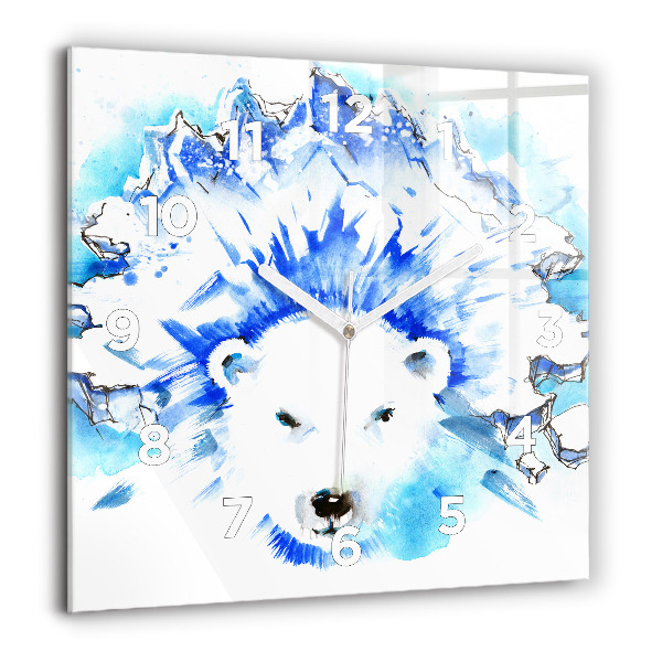 Horloge carrée en verre 60x60 cm Ours sur fond de glace