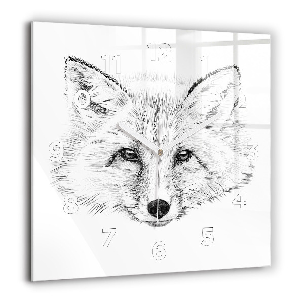 Horloge carrée en verre 60x60 cm Tête de renard graphique
