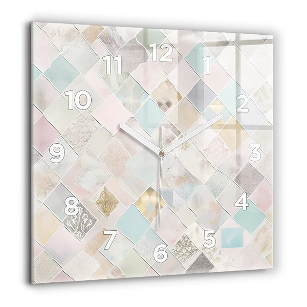 Horloge carrée en verre 60x60 cm Tuiles colorées