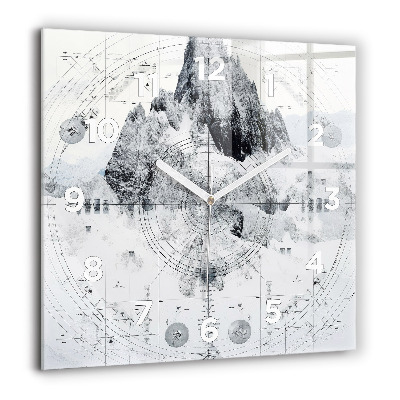 Horloge murale carrée 60x60 cm Dessin de montagnes