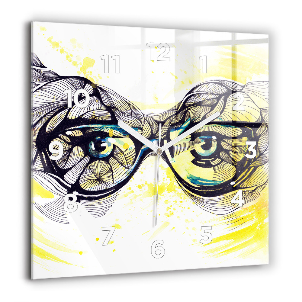 Horloge carrée en verre 60x60 cm Yeux dans des lunettes