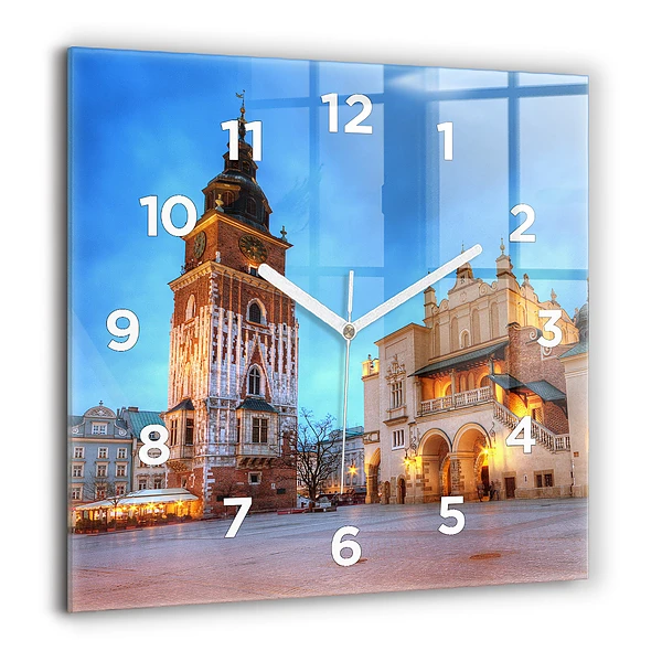 Pendule carrée en verre 60x60 cm Place du marché principal à Cracovie