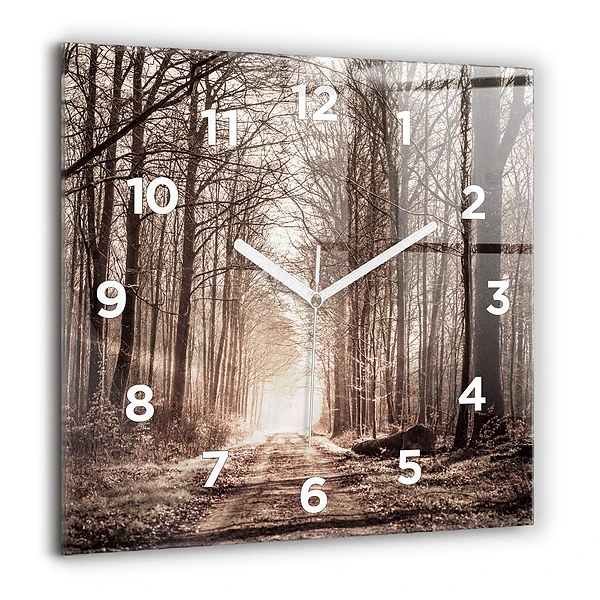 Horloge murale carrée 60x60 cm Sentier forestier en sépia