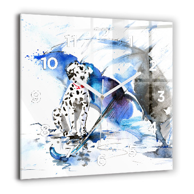 Horloge murale carrée 60x60 cm Dalmatien et parapluie