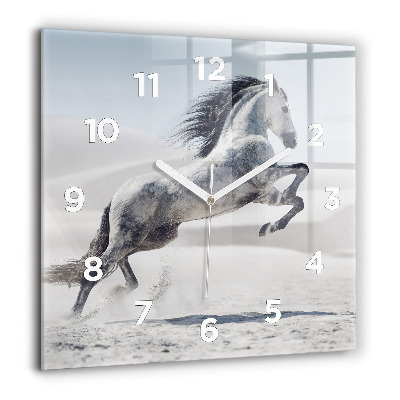Horloge murale carrée 60x60 cm Cheval blanc au galop
