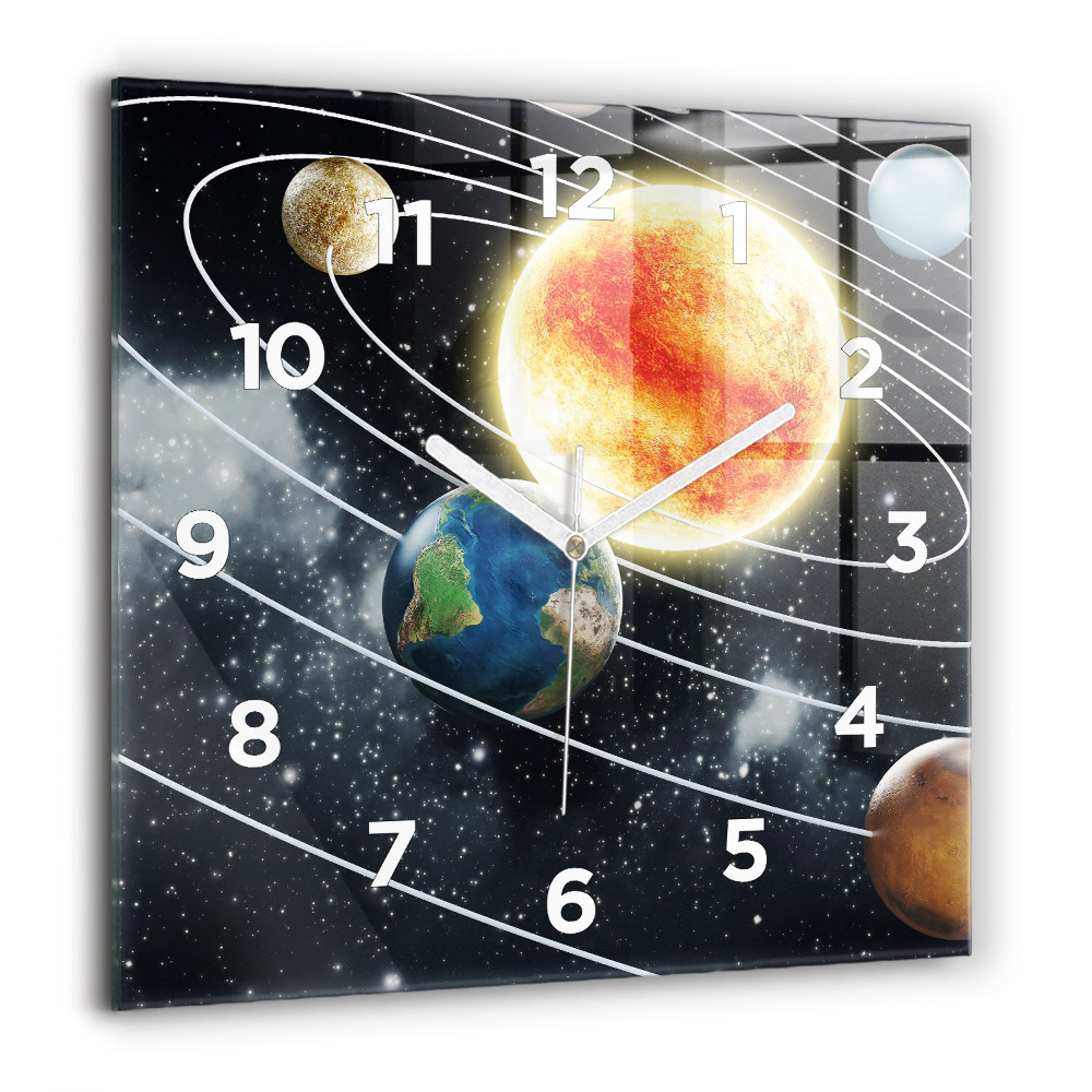 Horloge carrée en verre 60x60 cm Système solaire