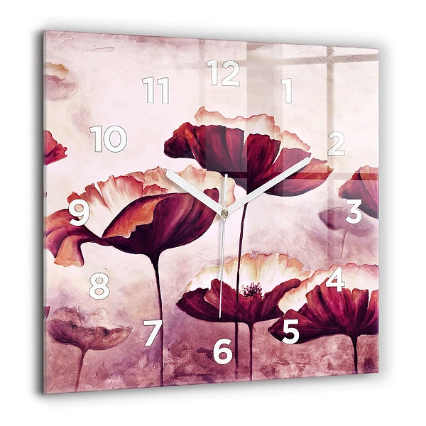 Pendule carrée en verre 60x60 cm Fleur de coquelicot