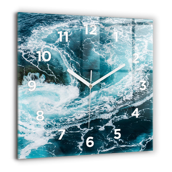 Horloge carrée en verre 60x60 cm Vagues écumantes et tourbillonnantes