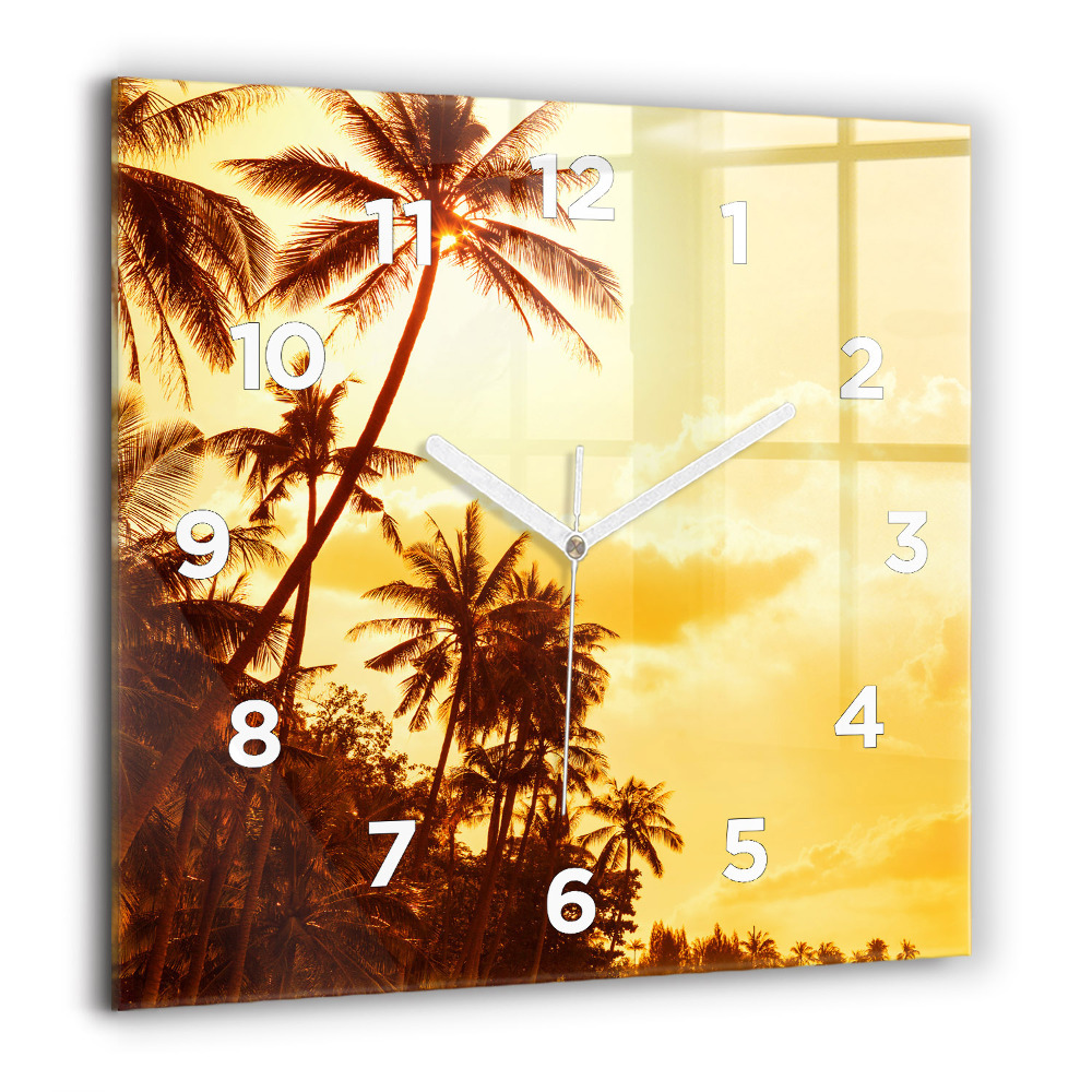 Horloge murale carrée 60x60 cm Palmiers ensoleillés