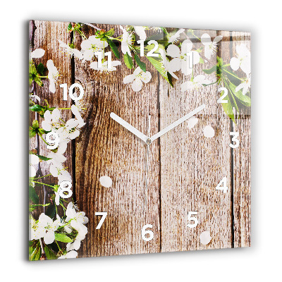 Horloge carrée en verre 60x60 cm Fleurs sur bois