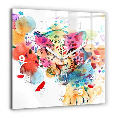 Pendule carrée en verre 60x60 cm Chat sauvage abstrait
