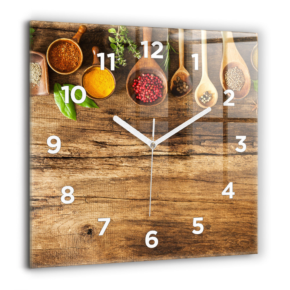 Horloge carrée en verre 60x60 cm Cuillères d'épices