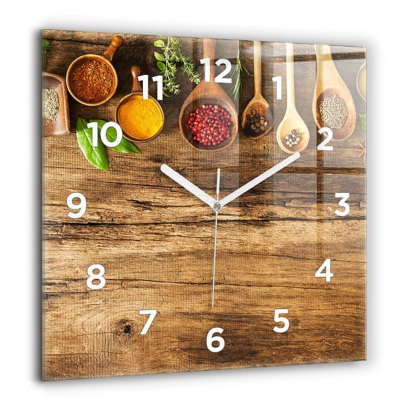 Horloge carrée en verre 60x60 cm Cuillères d'épices