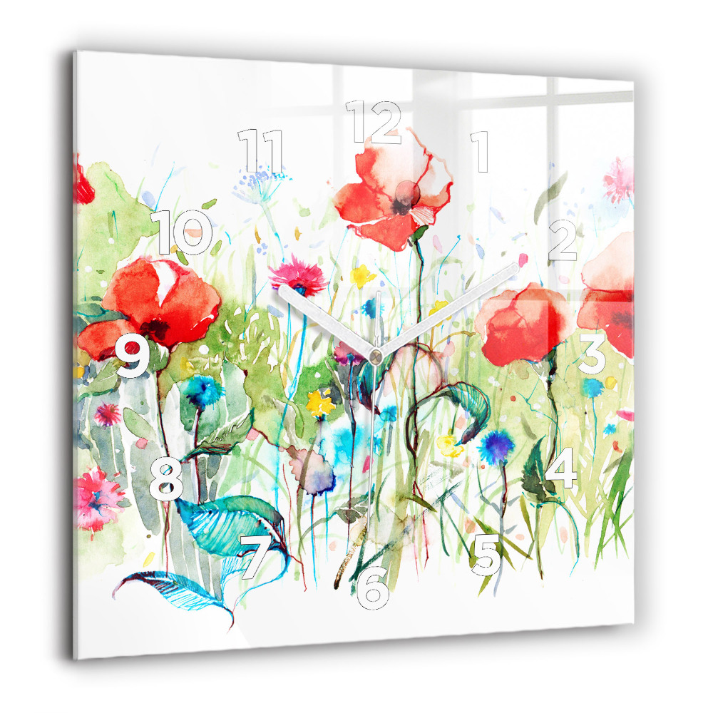 Horloge murale carrée 60x60 cm Fleurs dans une prairie