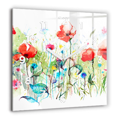 Horloge murale carrée 60x60 cm Fleurs dans une prairie