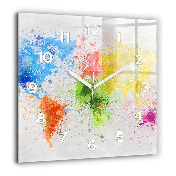 Horloge carrée en verre 60x60 cm Carte du monde sur papier