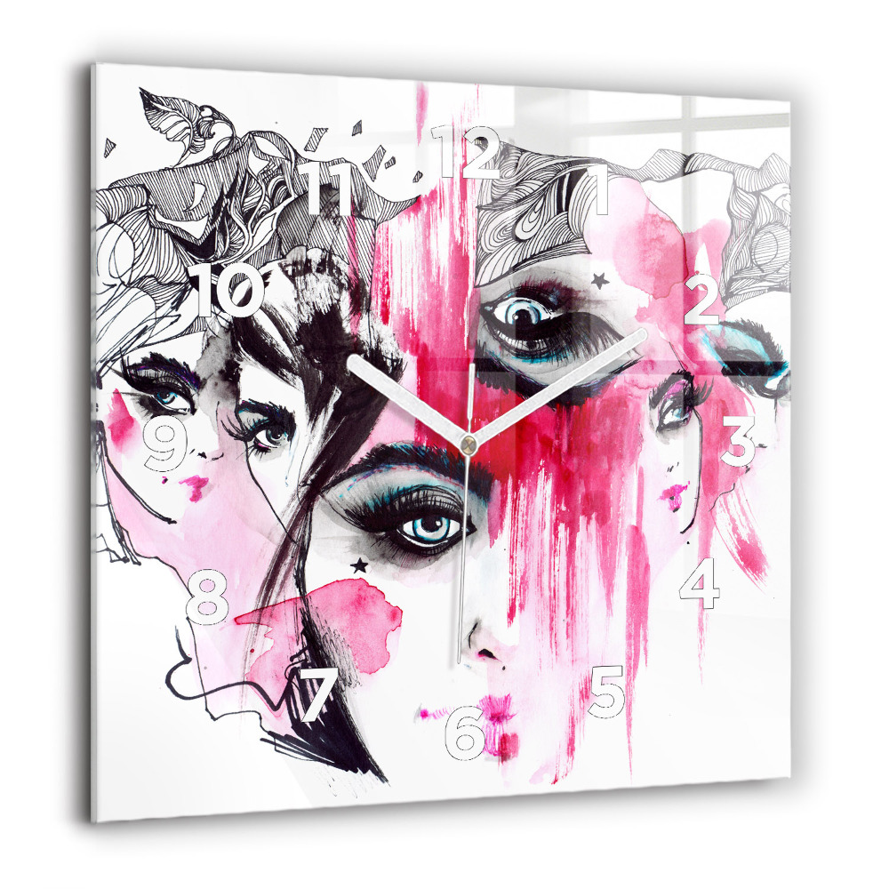 Pendule carrée en verre 60x60 cm Abstraction aux multiples visages