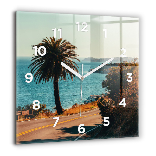 Horloge carrée en verre 60x60 cm Palmiers à Malibu