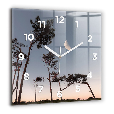 Horloge murale carrée 60x60 cm Croissant de lune et arbres