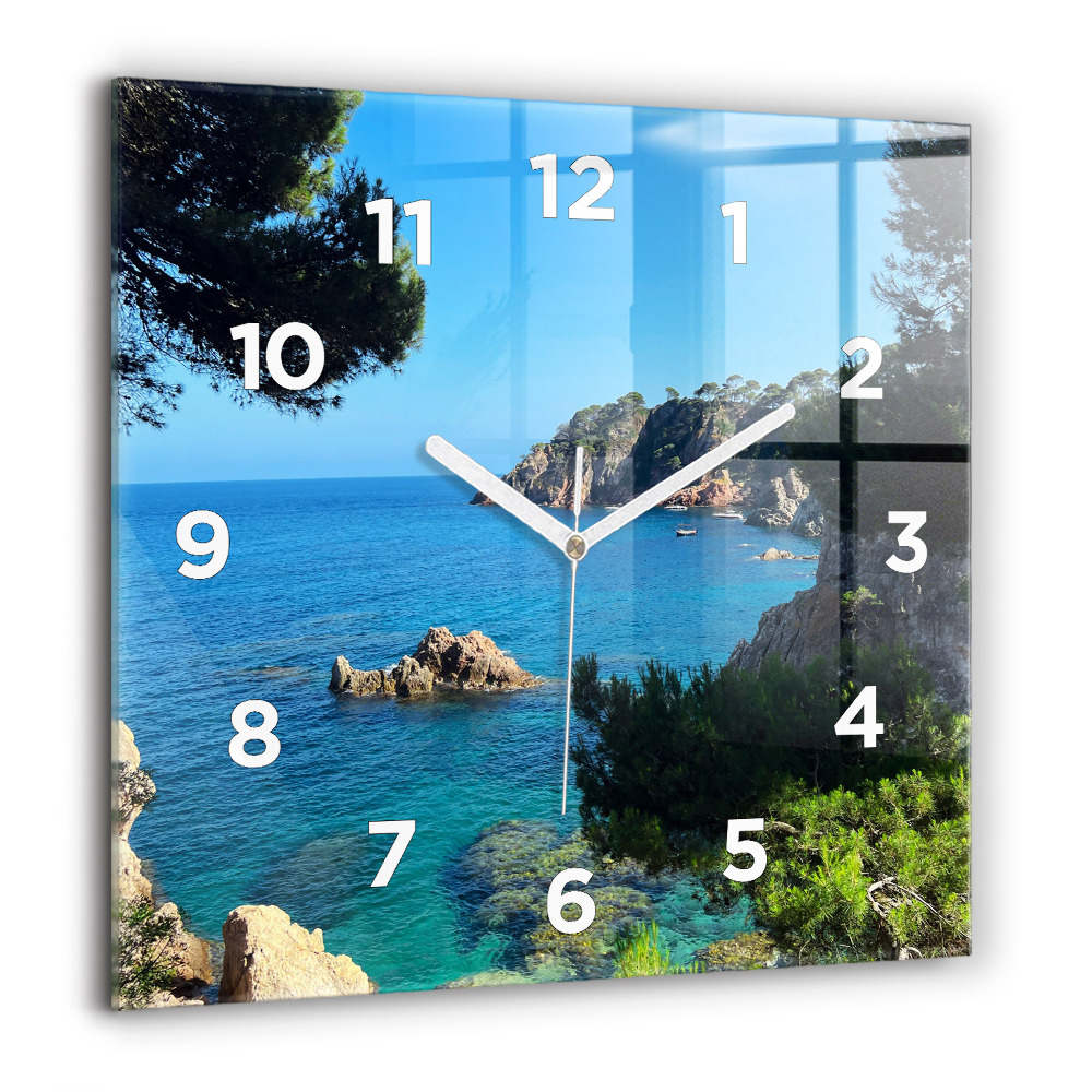 Horloge murale carrée 60x60 cm Côte de la Costa Brava