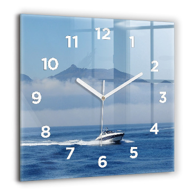 Horloge carrée en verre 60x60 cm Bateau flottant sur l'océan