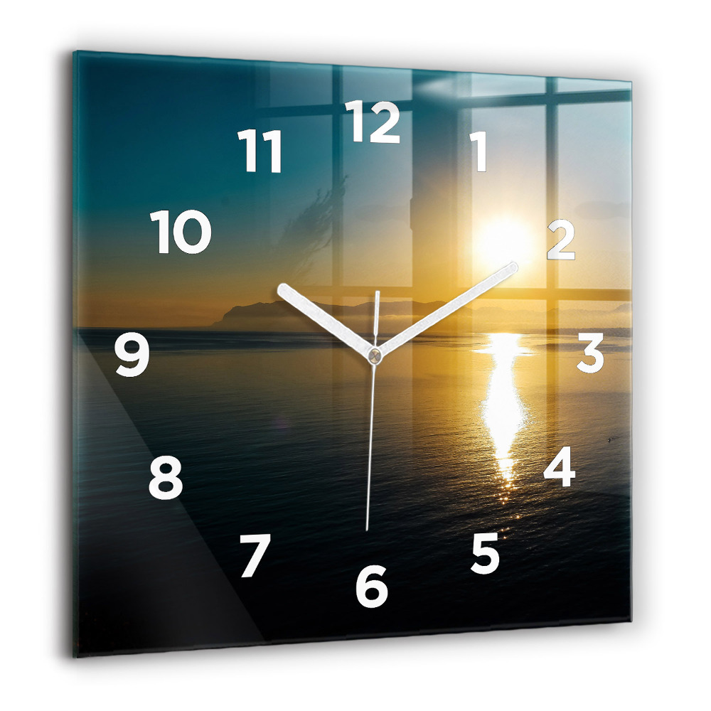 Horloge carrée en verre 60x60 cm Paysage de lever de soleil